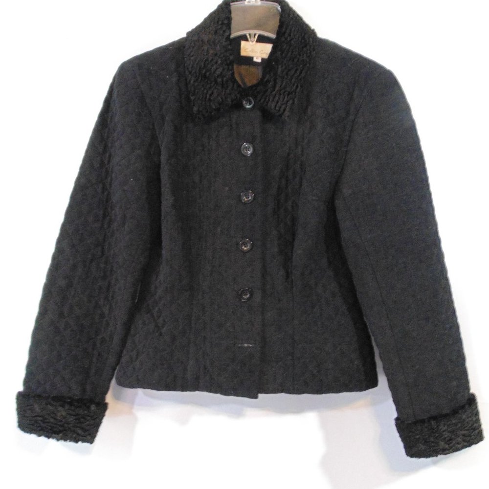 Collin Creek Quilted fur trim jacket Black Size 6